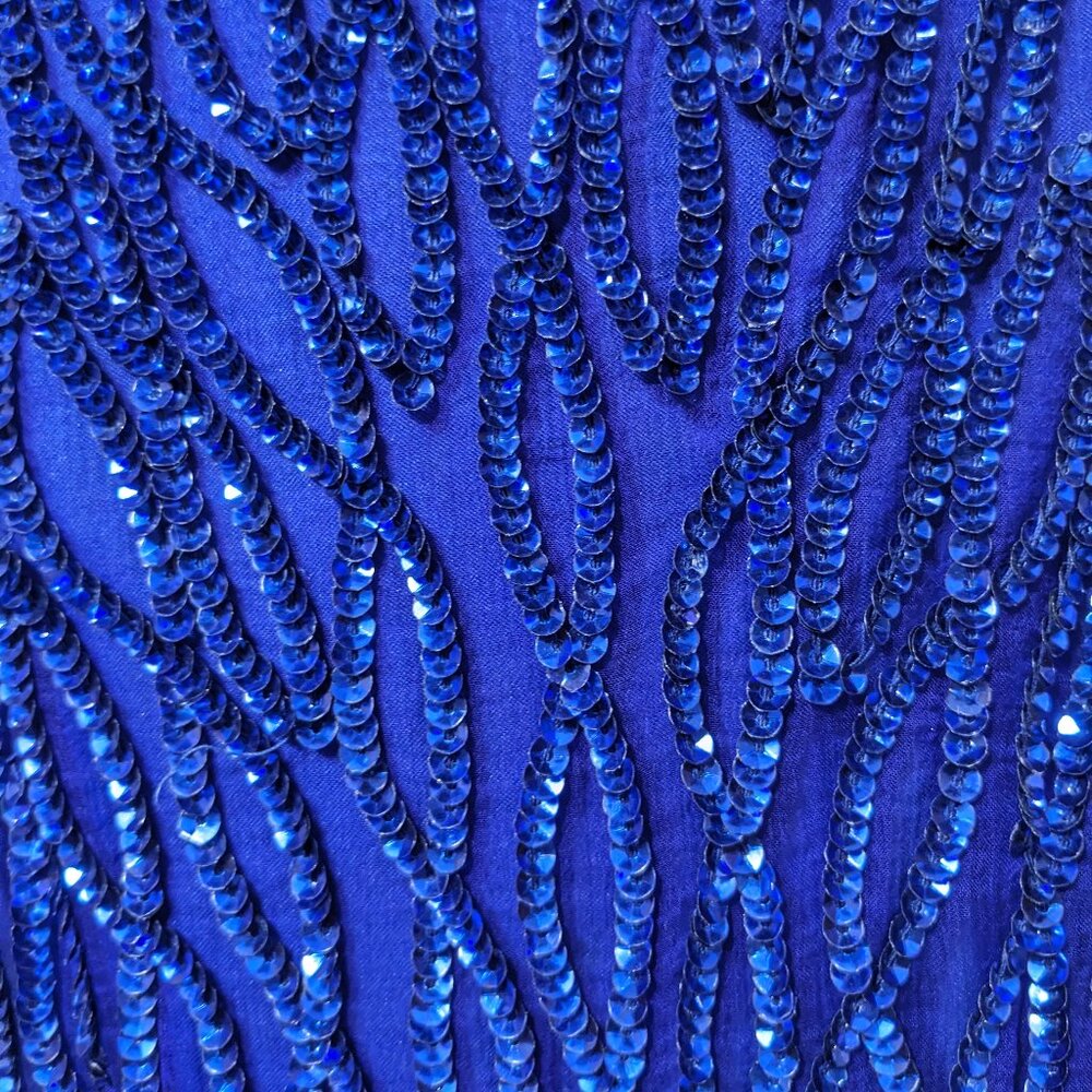 NWT STENAY Blue 100% Silk Sequined Formal Holiday Evening Dress Classy 16 - Picture 4 of 15